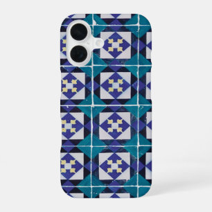 Coque iPhone 16 Carreaux Portugais - Azulejo Diamant Géométrique