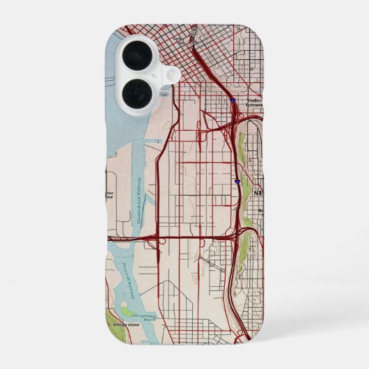 Coque iPhone 16 Carte topographique de Seattle (Verso)