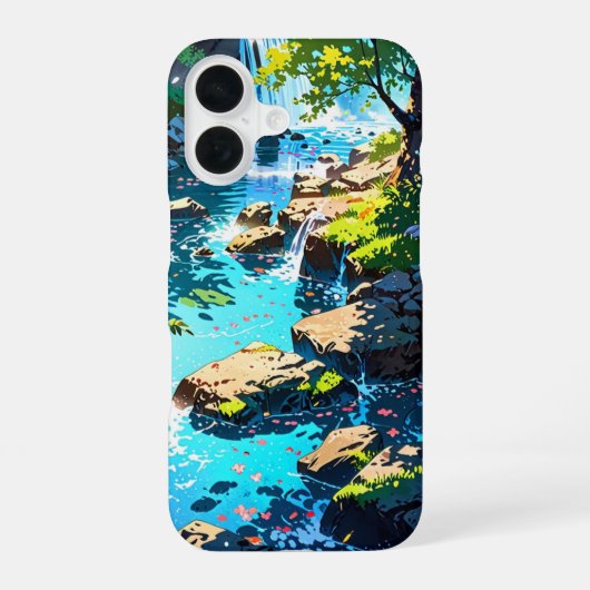 Coque iPhone 16 Cascade dans la forêt de printemps (Verso)