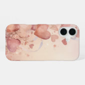 Coque iPhone 16 Cascade de cœurs rose poussiéreux Abstrait Fantais (Verso Horizontal)