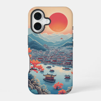 Coque iPhone 16 Casque de téléphone de peinture de paysage traditi