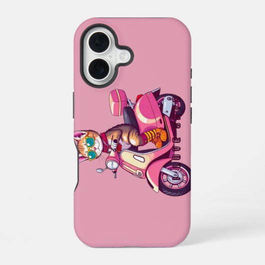 Coque iPhone 16 Cavalier de chat rose (Verso)