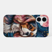 Coque iPhone 16 Cavalier King Charles Vitrail Étoiles Lune (Verso Horizontal)