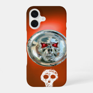 Coque iPhone 16 CAVALIERS DE CRÂNE MONOGRAMME MÉTAL Orange
