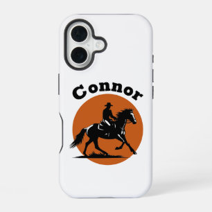 Coque iPhone 16 Cercle de soleil orange et cowboy