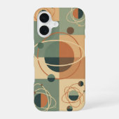 Coque iPhone 16 Cercles orbitaux rétro Pattern (Verso)