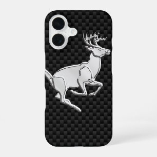 Coque iPhone 16 Cerf à queue blanche Buck courant sur fibre de car