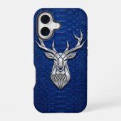 Coque iPhone 16 Cerf Géométrique Chrome Argent Python Bleu iPhone (Verso)