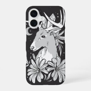 Coque iPhone 16 Cerf Mystique – Bois de Cristal & Fleur de Lune