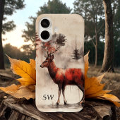 Coque iPhone 16 Cerf Rouge Dans La Forêt Monogrammé