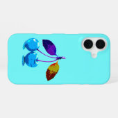 Coque iPhone 16 Cerises bleu clair vibrant (Verso Horizontal)