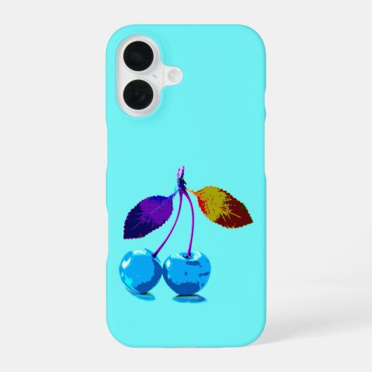Coque iPhone 16 Cerises bleu clair vibrant (Verso)