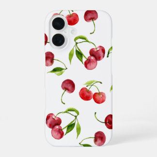 Coque iPhone 16 Cerises rouges mignonnes d'aquarelle