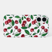 Coque iPhone 16 Cerises rouges sur fond blanc (Verso Horizontal)