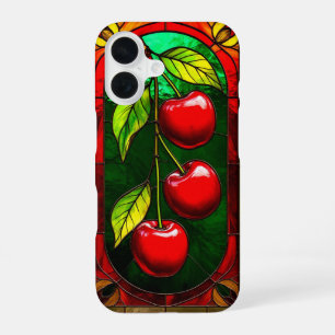 Coque iPhone 16 Cerises rouges vives et feuilles vertes