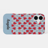 Coque iPhone 16 Champignon Rouge - Bleu (Verso Horizontal)