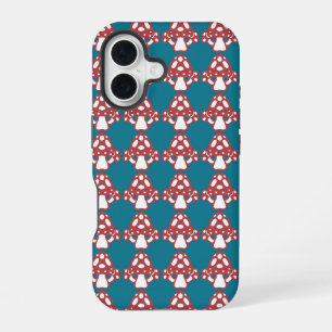 Coque iPhone 16 Champignons à points blancs Taches rouge bleu