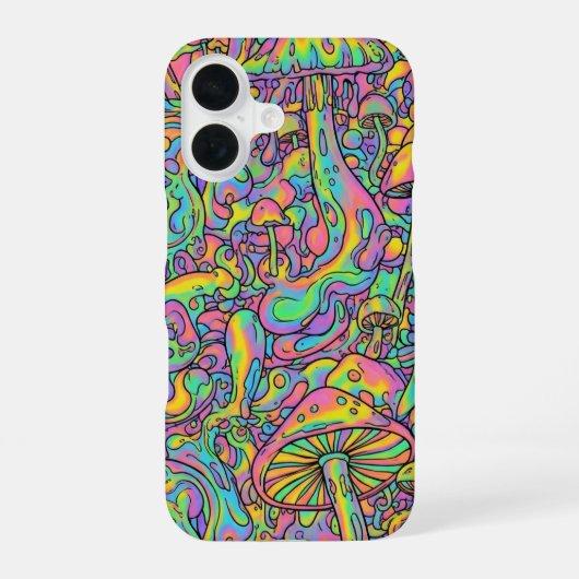 Coque iPhone 16 Champignons arc-en-ciel par Natasha Us (Verso)
