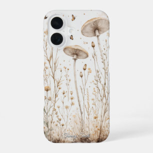 Coque iPhone 16 Champignons Botaniques Vintage & Fleurs Sauvages