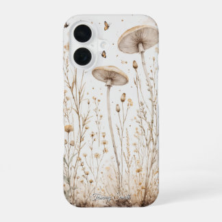 Coque iPhone 16 Champignons botaniques vintages et Fleurs sauvages