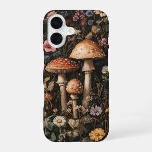 Coque iPhone 16 Champignons Fantaisistes et Fleurs Sauvages Botani