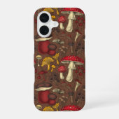 Coque iPhone 16 Champignons sauvages sur brun (Verso)