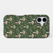 Coque iPhone 16 Champignons Vert Chasseur Sombre Sans Couture Fore (Verso Horizontal)