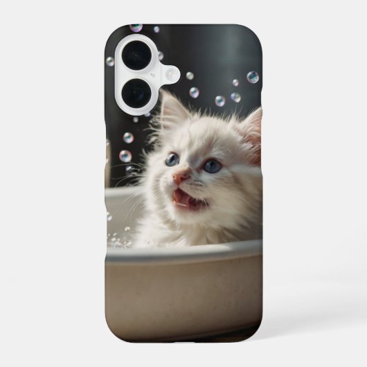 Coque iPhone 16 Chat au bain moussant (Verso)