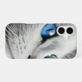 Coque iPhone 16 Chat blanc élégant avec yeux bleus - iPhone 16 Coq (Verso Horizontal)