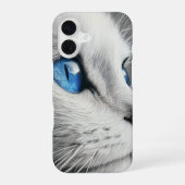 Coque iPhone 16 Chat blanc élégant avec yeux bleus - iPhone 16 Coq (Verso)