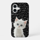 Coque iPhone 16 Chat Blanc Fluffy & Formules Mathématiques Étui Bl (Verso)