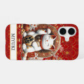 Coque iPhone 16 Chat de la Chance avec Pièces d'Or Monogrammées (Verso Horizontal)