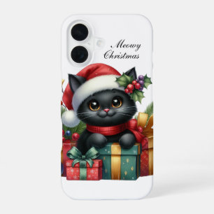 Coque iPhone 16 Chat de Noël festif personnalisable