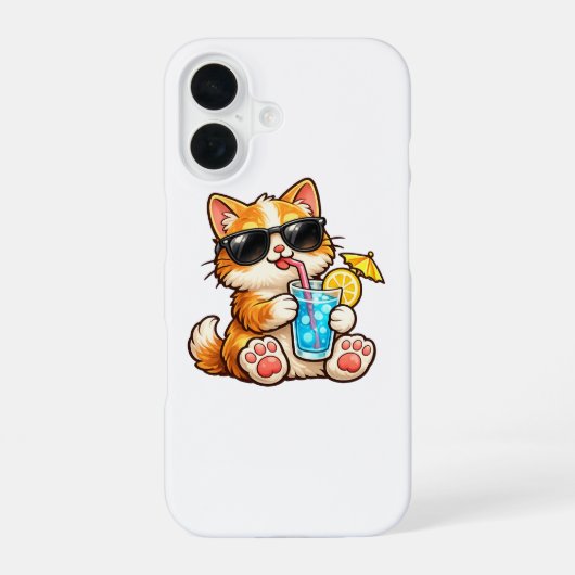 Coque iPhone 16 Chat d'été cool (Verso)