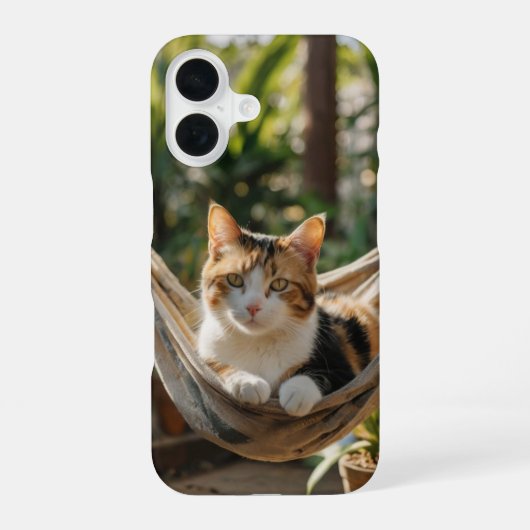 Coque iPhone 16 Chat endormi dans un hamac (Verso)