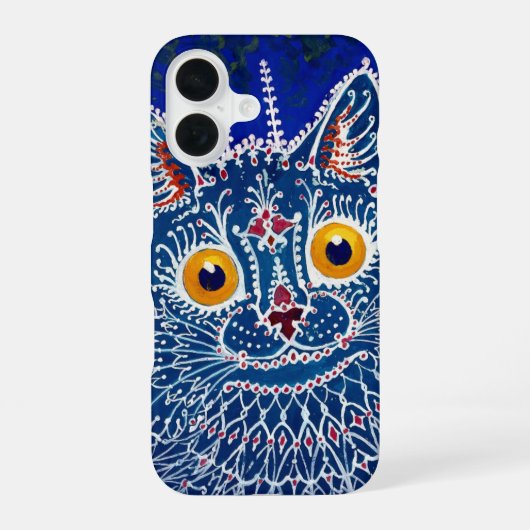 Coque iPhone 16 Chat kaléidoscope bleu (Verso)