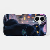 Coque iPhone 16 Chat kitty futuriste rétro (Verso Horizontal)