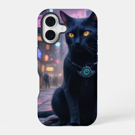 Coque iPhone 16 Chat kitty futuriste rétro (Verso)