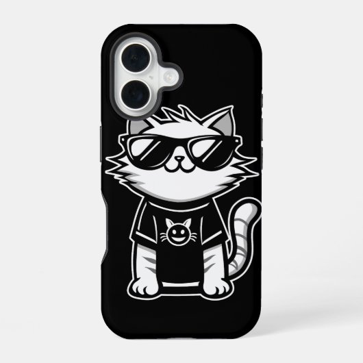 Coque iPhone 16 Chat le plus froid avec lunettes de soleil Noir (Verso)