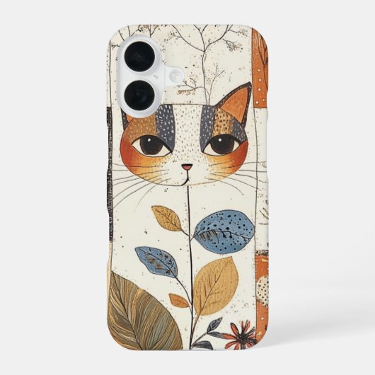 Coque iPhone 16 Chat mignon moderne du milieu du siècle artistique (Verso)