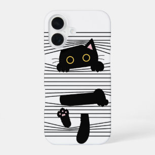 Coque iPhone 16 Chat Noir Caché Mignon Drôle Minimaliste Amour Des