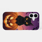 Coque iPhone 16 Chat noir dans une citrouille (Verso Horizontal)
