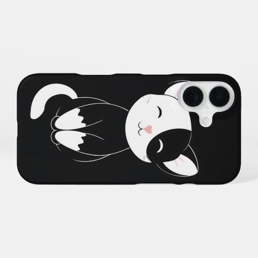 Coque iPhone 16 chat noir et blanc (Verso Horizontal)