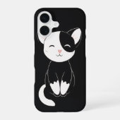 Coque iPhone 16 chat noir et blanc (Verso)