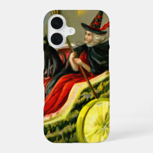 Coque iPhone 16 Chat noir et sorcière Halloween vintage