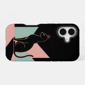 Coque iPhone 16 Chat Noir Géométrique (Verso Horizontal)