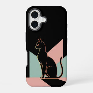 Coque iPhone 16 Chat Noir Géométrique