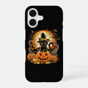 Coque iPhone 16 Chat noir sorcière citrouille automne Halloween ef