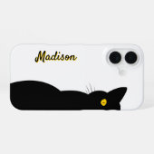 Coque iPhone 16 CHAT NOIR Yeux dorés personnalisables (Verso Horizontal)