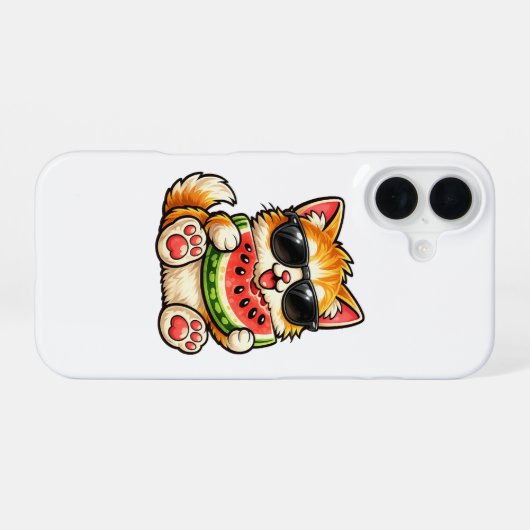Coque iPhone 16 Chat pastèque cool (Verso Horizontal)